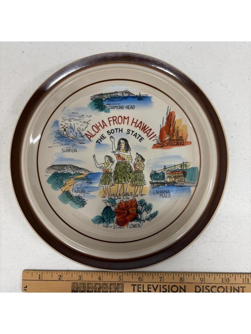 Vintage Aloha From Hawaii Souvenir Plate Monterrey Stoneware MI Japan 10.5 Inch